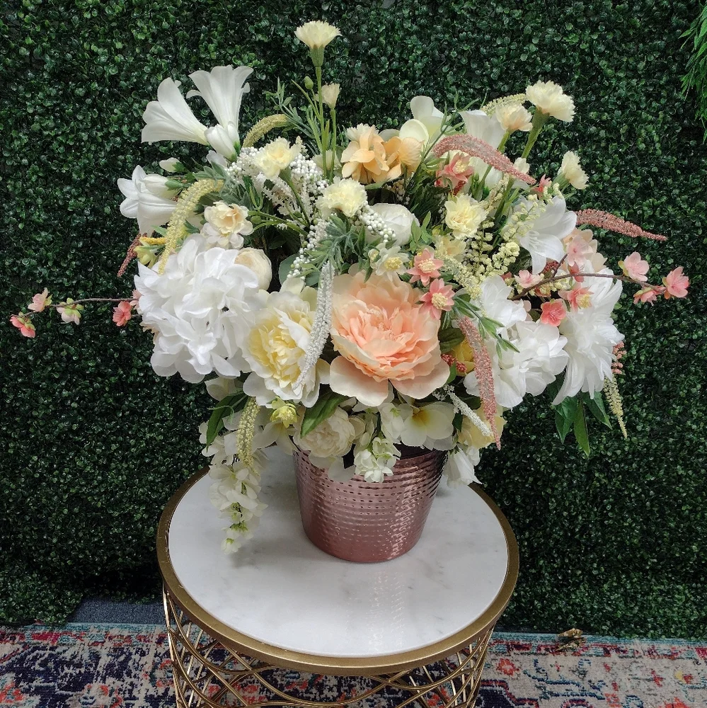 Elegant Floral Arrangement in Rose Gold Metal Pot